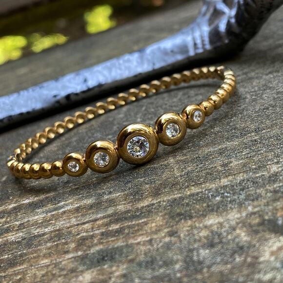 NEW Gold Beaded Bangle Bracelet with Crystal Accents - Picture 8 of 10